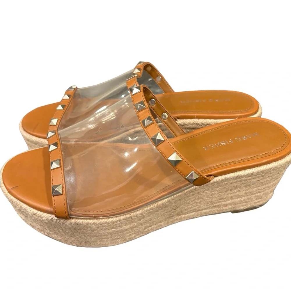 Marc Fisher Studded Clear Platform Espadrilles Sandals Wedges size 7